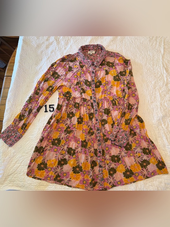 Umgee Tops - Umgee Pink Floral Button-Front Tunic with Yellow Accents